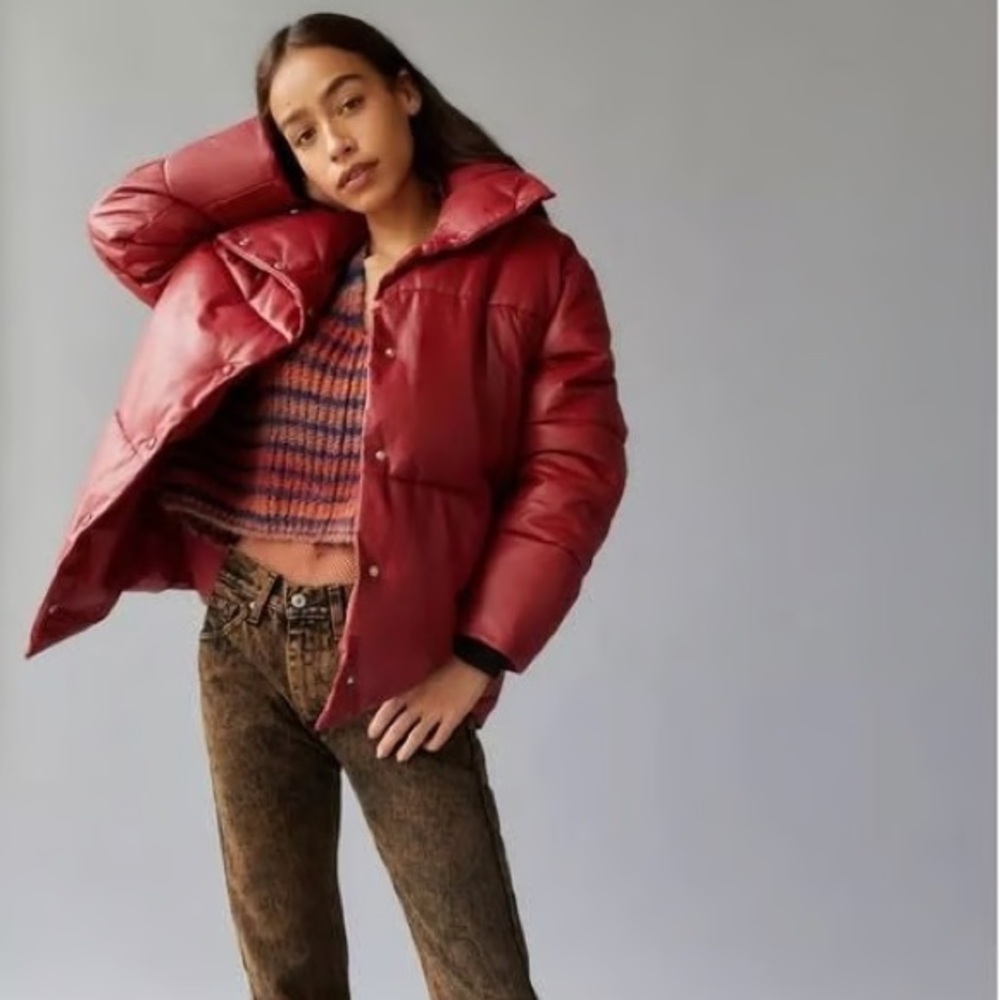 With the Girls by AVEC LES FILLES red pleather puffer jacket - Picture 2 of 13